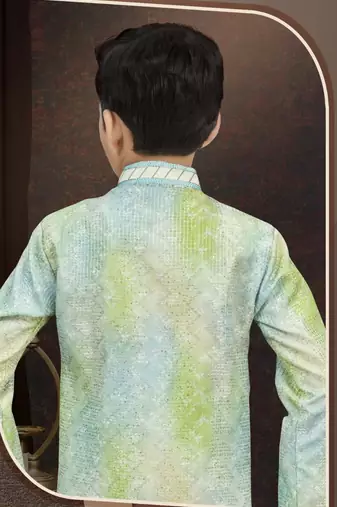Green pure silk sherwani with silk dupion pajama for kids
