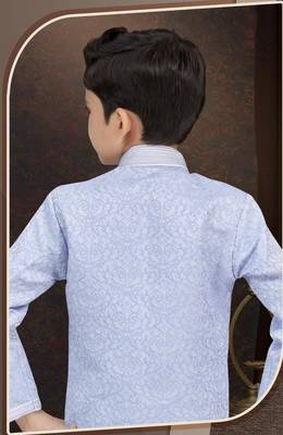 Blue jackard sherwani with silk dupion pajama for kids 3