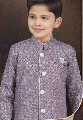 Purple jackard sherwani with silk dupion pajama for kids 1