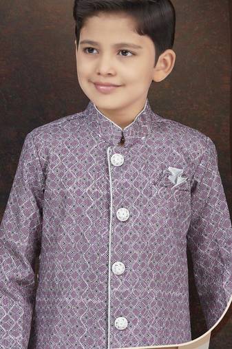 Purple jackard sherwani with silk dupion pajama for kids