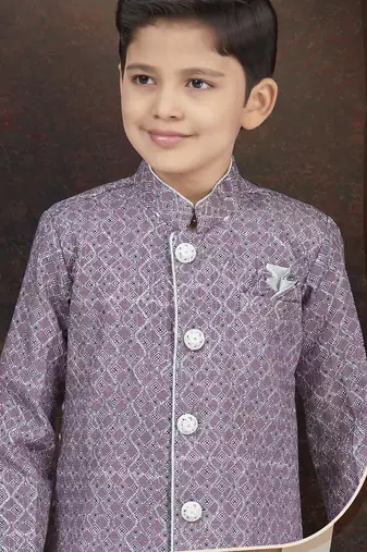 Purple jackard sherwani with silk dupion pajama for kids