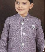 Purple jackard sherwani with silk dupion pajama for kids