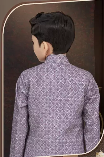 Purple jackard sherwani with silk dupion pajama for kids