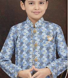 Blue jackard sherwani with silk dupion pajama for kids