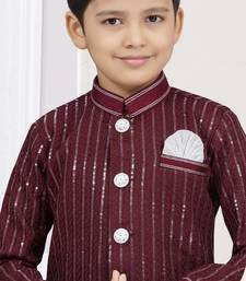 Marron imported silk sherwani with silk dupion dhoti for kids