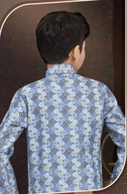 Blue jackard sherwani with silk dupion pajama for kids 3
