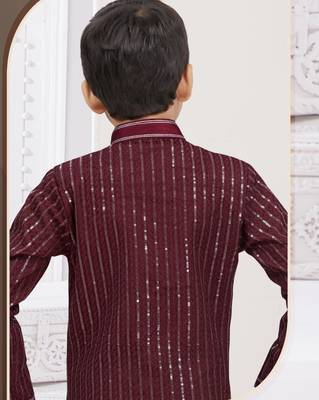 Marron imported silk sherwani with silk dupion dhoti for kids 3