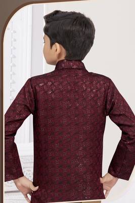 Marron kasak zari jackard & banarasi silk indo western with silk dupion pajama for kids 3