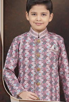 Multcolor jackard sherwani with silk dupion pajama for kids 2