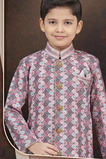Multcolor jackard sherwani with silk dupion pajama for kids