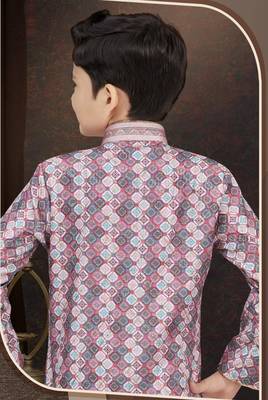 Multcolor jackard sherwani with silk dupion pajama for kids 3