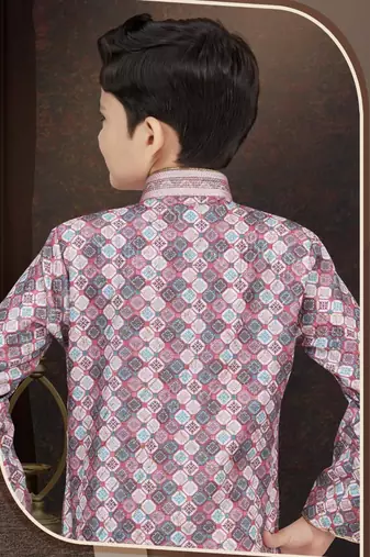 Multcolor jackard sherwani with silk dupion pajama for kids