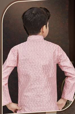Pink art silk sherwani with silk dupion pajama for kids 3