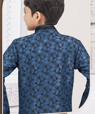 Blue singham jackard sherwani with silk dupion pajama for kids 3