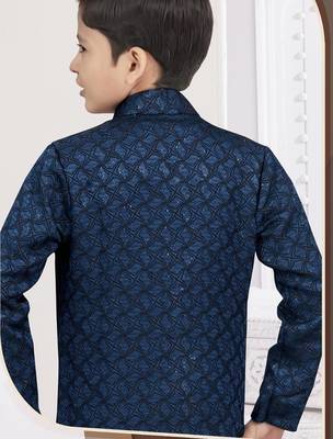 Blue kasak zari jackard & banarasi silk indo western with silk dupion pajama for kids 2