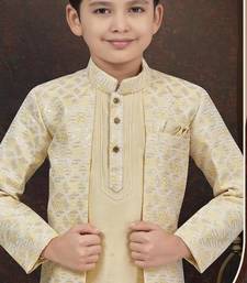 Yellow kasak zari jackard & banarasi silk indo western with silk dupion pajama for kids