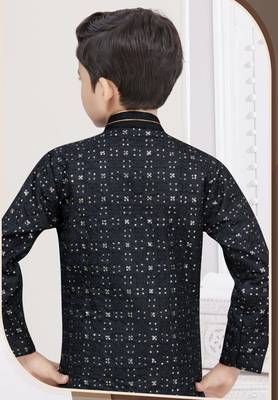 Black champion silk sherwani with silk dupion pajama for kids 3