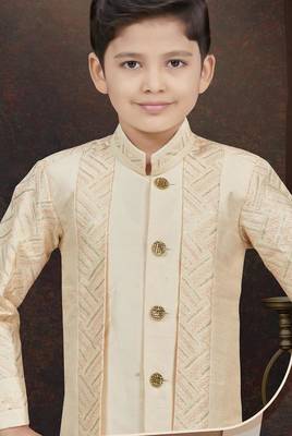 White power silk indo western with silk dupion pajama for kids 2