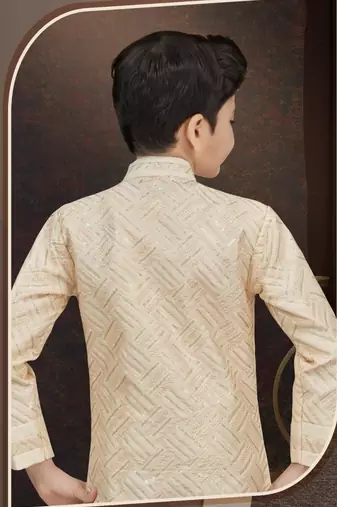 White power silk indo western with silk dupion pajama for kids