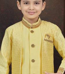 Yellow banarasi silk indo western with silk dupion pajama for kids