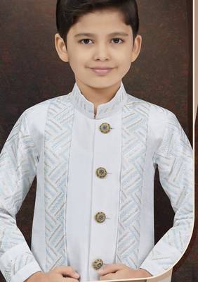 White power silk indo western with silk dupion pajama for kids 2