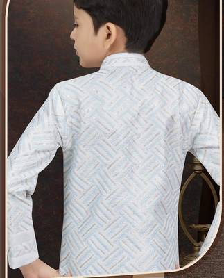 White power silk indo western with silk dupion pajama for kids 3