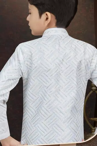 White power silk indo western with silk dupion pajama for kids
