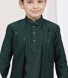 Green banarasi silk indo western with silk dupion pajama for kids