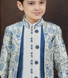 White jackard & banarasi silk indo western with silk dupion dhoti for kids