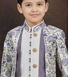 White jackard & banarasi silk indo western with silk dupion dhoti for kids