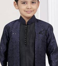 Black banarasi silk indo western with silk dupion pajama for kids