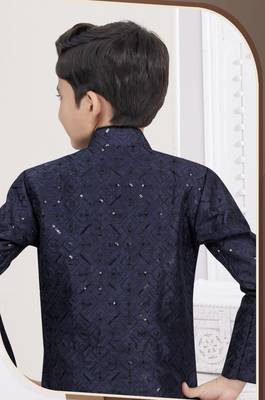 Black banarasi silk indo western with silk dupion pajama for kids 3