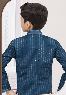 Blue imported silk sherwani with silk dupion dhoti for kids 3