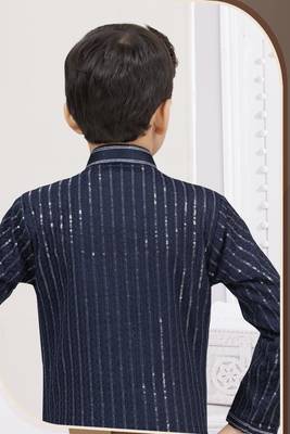 Blue imported silk sherwani with silk dupion dhoti for kids 3