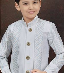White power silk indo western with silk dupion dhoti for kids