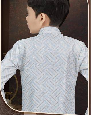 White power silk indo western with silk dupion dhoti for kids 3