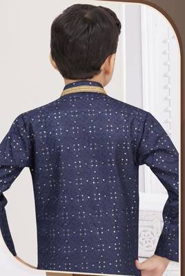Blue champion silk sherwani with silk dupion pajama for kids 3