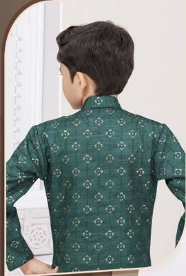 Green champion silk sherwani with silk dupion pajama for kids 3