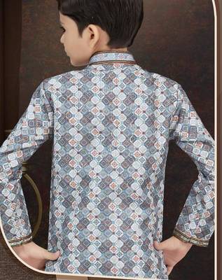 White jackard sherwani with silk dupion pajama for kids 3