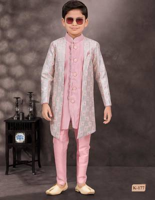 Pink pure silk indo western with silk dupion pajama for kids 1