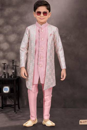 Pink pure silk indo western with silk dupion pajama for kids