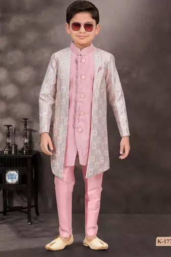 Pink pure silk indo western with silk dupion pajama for kids