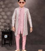 Pink pure silk indo western with silk dupion pajama for kids