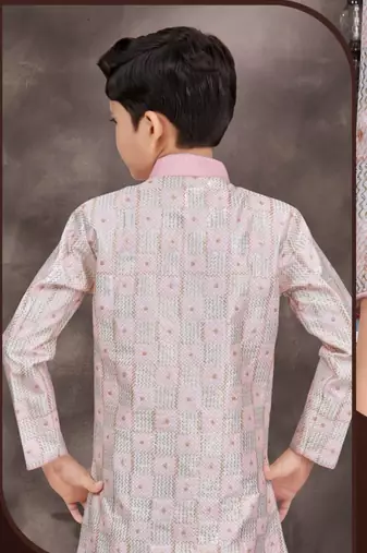 Pink pure silk indo western with silk dupion pajama for kids