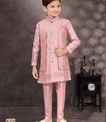 Pink banarasi silk indo western with silk dupion pajama for kids