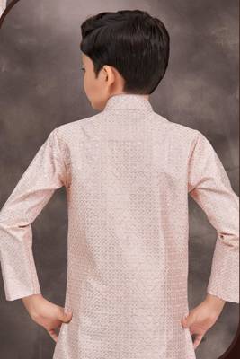 Pink banarasi silk indo western with silk dupion pajama for kids 2