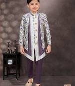 White jackard & banarasi silk indo western with silk dupion pajama for kids