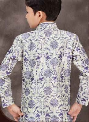 White jackard & banarasi silk indo western with silk dupion pajama for kids 3