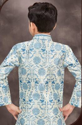 Blue jackard & banarasi silk indo western with silk dupion pajama for kids 3