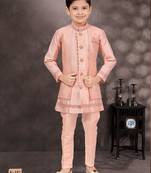 Pink banarasi silk indo western with silk dupion pajama for kids